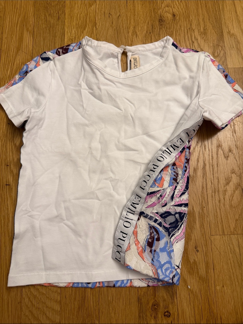 Emilio Pucci White Tee with Multicolor Paisley Trim
